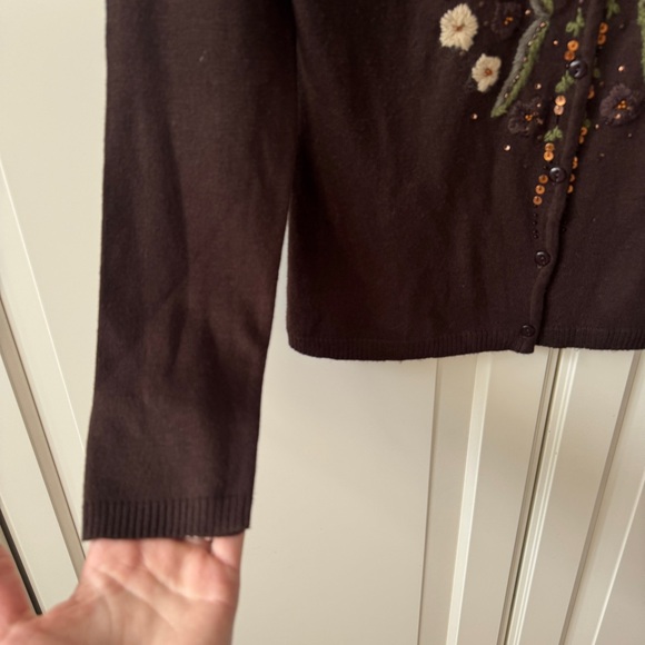 Vintage Y2K Brown Floral Embroidered Beaded Cardigan - Size Small - Picture 5 of 14